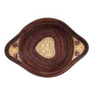 Woven Basket Pine Needle With Nut Shell Slices Natural Heart Design